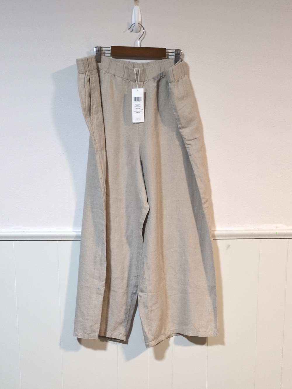 Wide Leg Linen-Blend Women's Pants in Beige